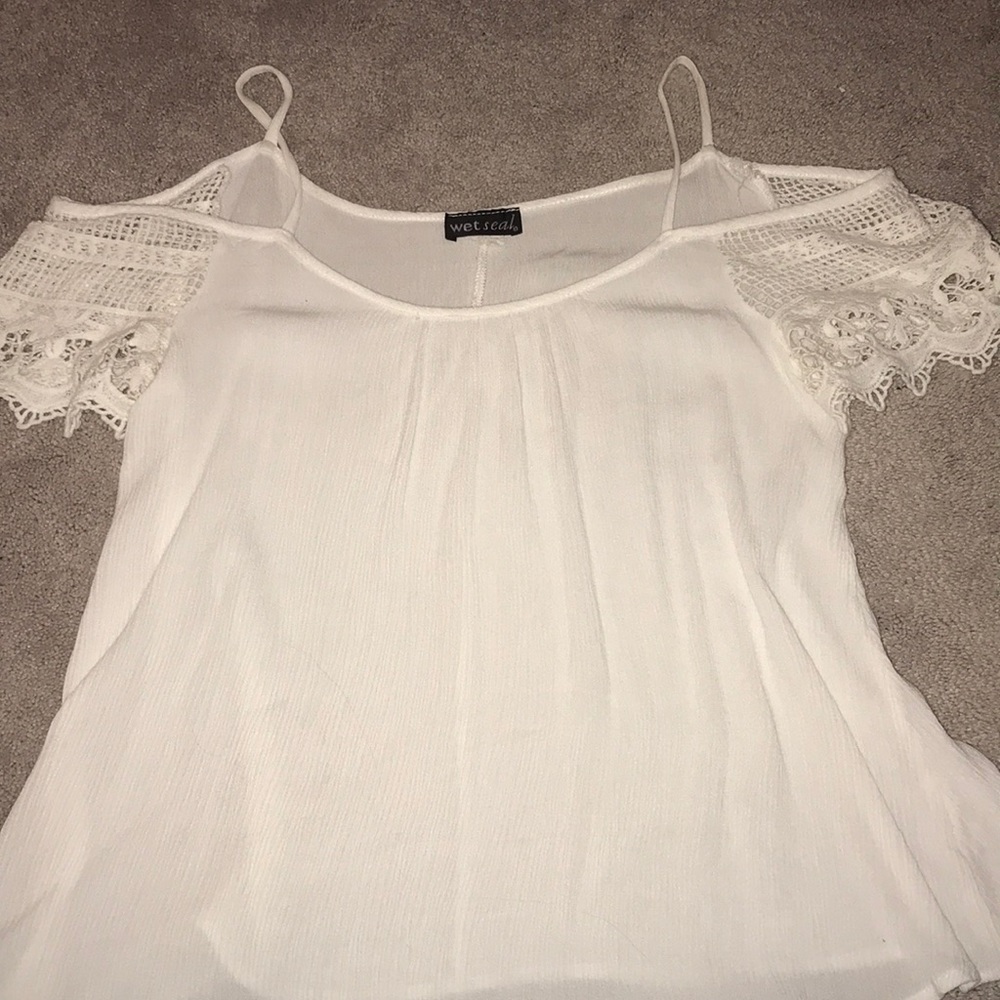 off white blouse with cut out shoulders